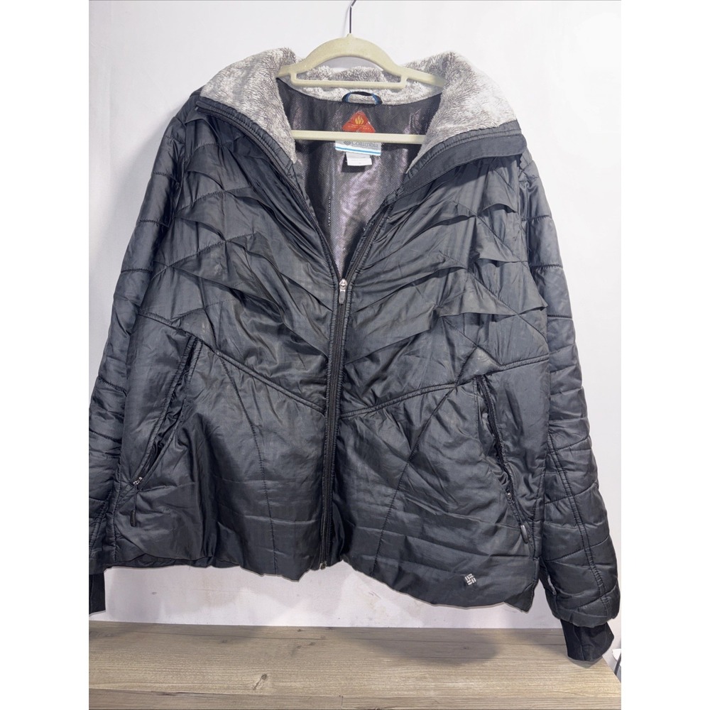 Womens 1X Columbia Omni-Heat Black Jacket Interchange Quilted Outdoor Thumb Hole